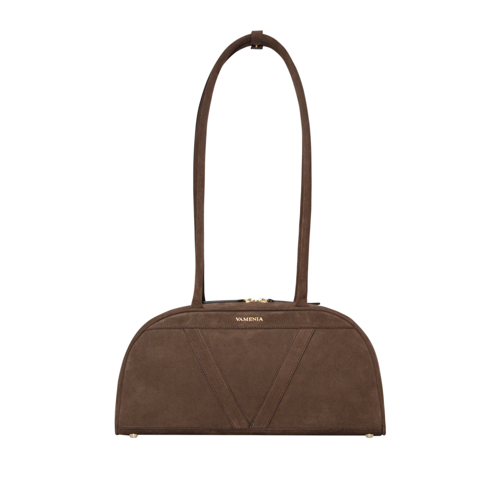 Schultertasche aus Wildleder in dunkelbraun